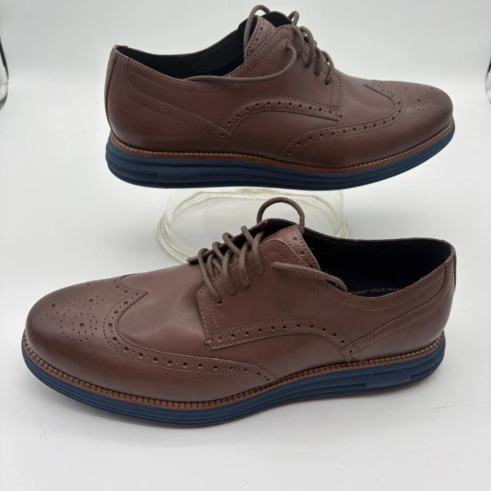 Cole Haan Original Grand Wingtip Oxford Brown Leather Navy Sole C39973 Mens 13M